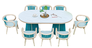 COMEDOR OVALADO CON 6 SILLAS TAPIZ AZUL (3270RE)
